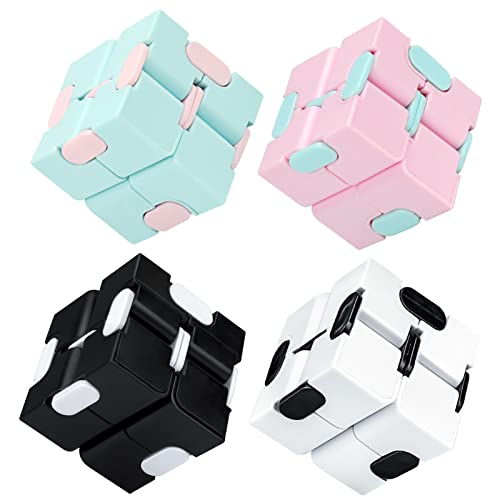 WUQID Infinitycube Fidget Toy Stress Relieving Fidgeting Game for Kids and AdultsCute PocketSized Unique Gadget for Anxiety Relief and Kill Time 4 Macarons Black White - Image 1