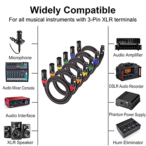 MIKIZ XLR Cables 10ft 6 Pack Braided Microphone Cables XLR Male to Female Patch Cords 10 Feet - Image 4