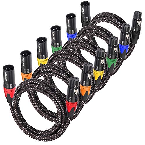 MIKIZ XLR Cables 10ft 6 Pack Braided Microphone Cables XLR Male to Female Patch Cords 10 Feet - Image 1