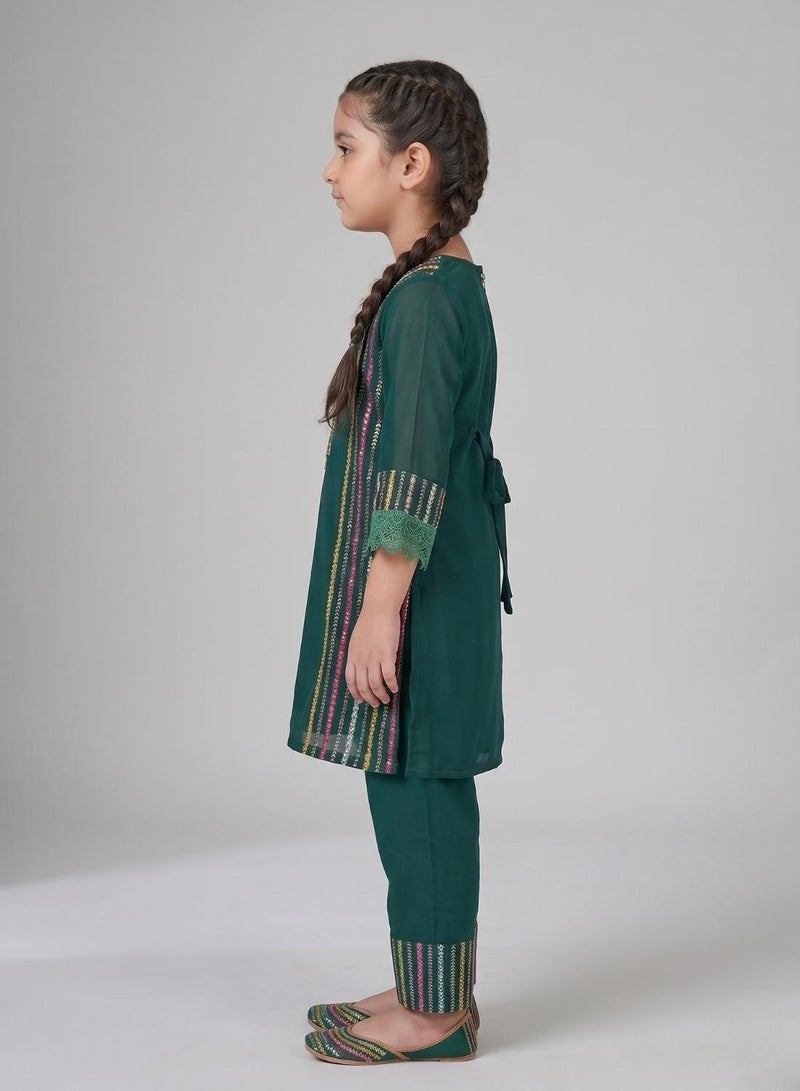 babyqlo Girls Green Kurta Pant Set With Dupatta - Image 3
