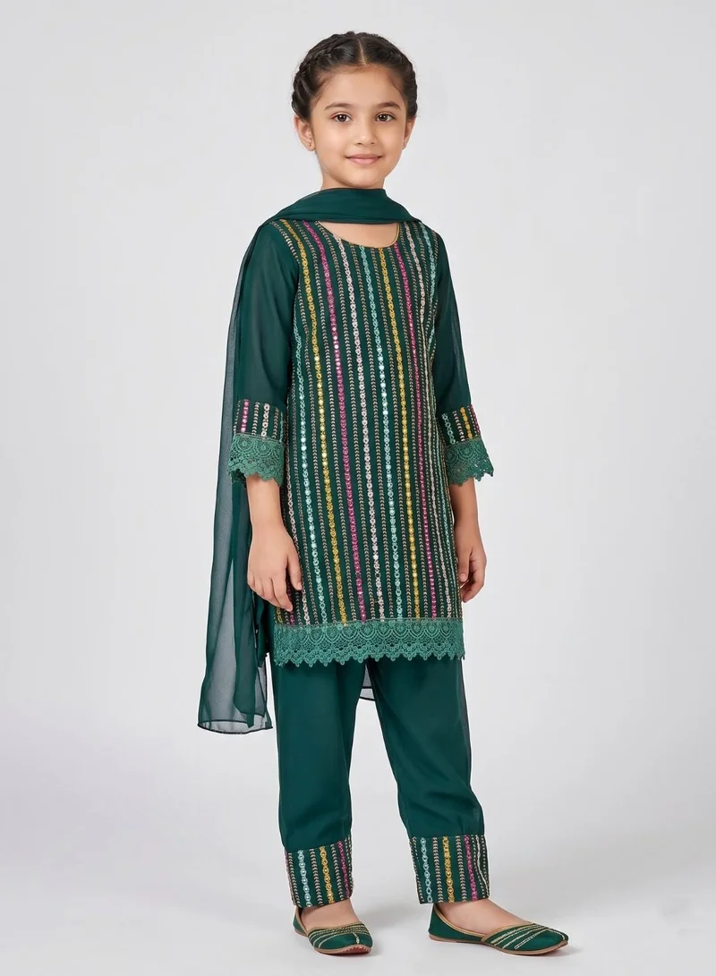 بيبي كلو Girls Green Kurta Pant Set With Dupatta