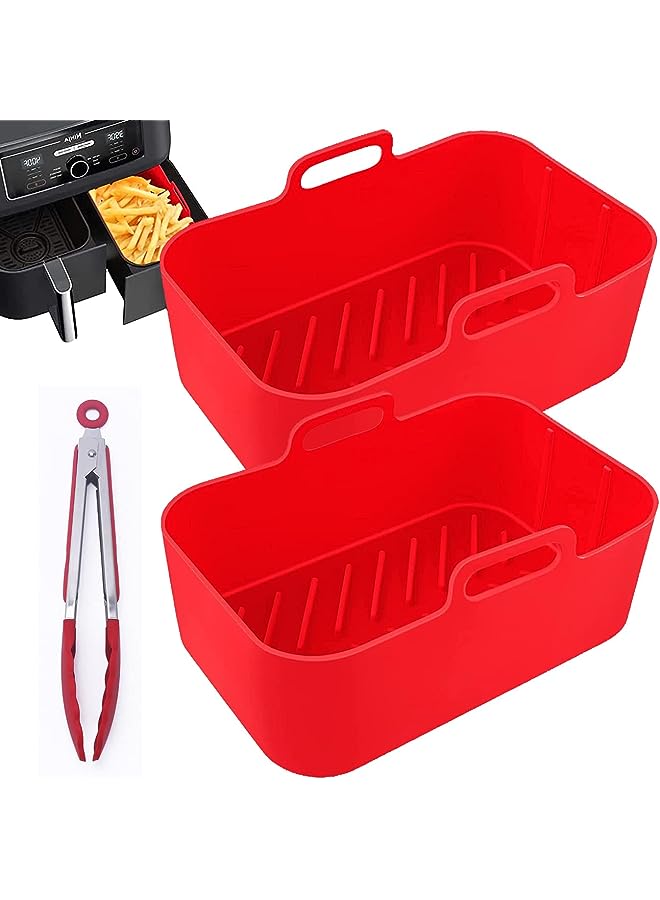 IAF Air Fryer Silicone Liners-2Pcs Air Fryer Silicone Pot Reusable Silicone Air Fryer Liners Food Safe Non Stick Air Fryer Basket Accessories Replacement Baking Tray for Ninja Dual Dz201 Dualzone - Image 1
