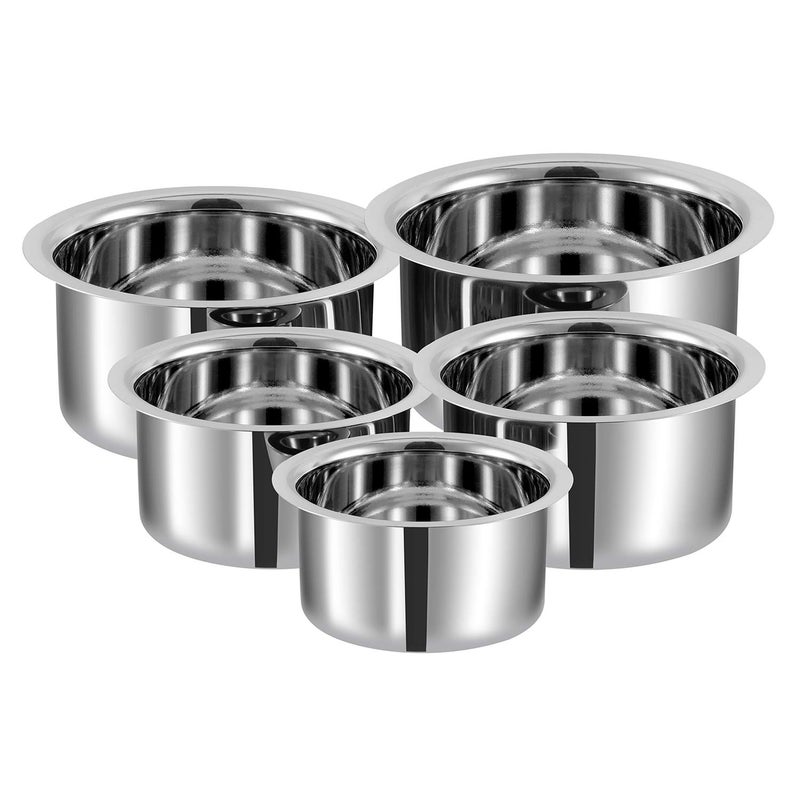 VINOD Kraft Stainless Steel Tope Set of 5 Pcs (500ml, 800ml, 1200ml, 1600ml & 2000ml) | Patila, Bhagona Set | Flat Bottom, Mirror Finish | Induction and Gas Base -2 Year Warranty - Image 2