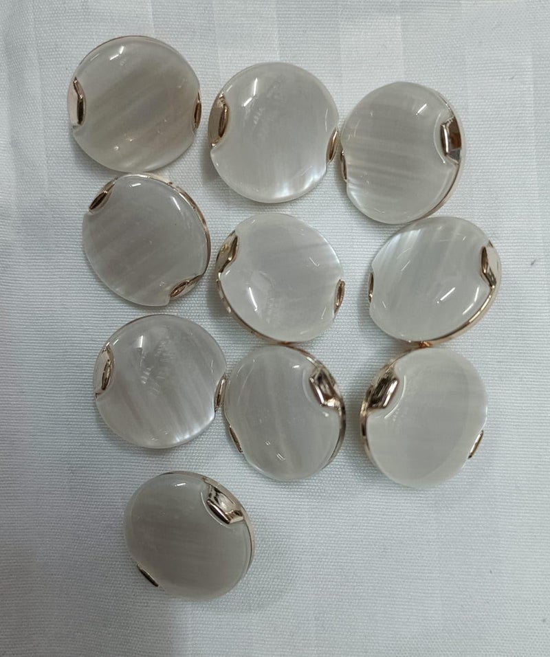 HUSKY QUALITY OUR PRIORITY Translucent White Round Buttons with Gold Metal Trim Decorative Sewing Buttons Fancy Buttons Shirt Buttons 10 Pieces