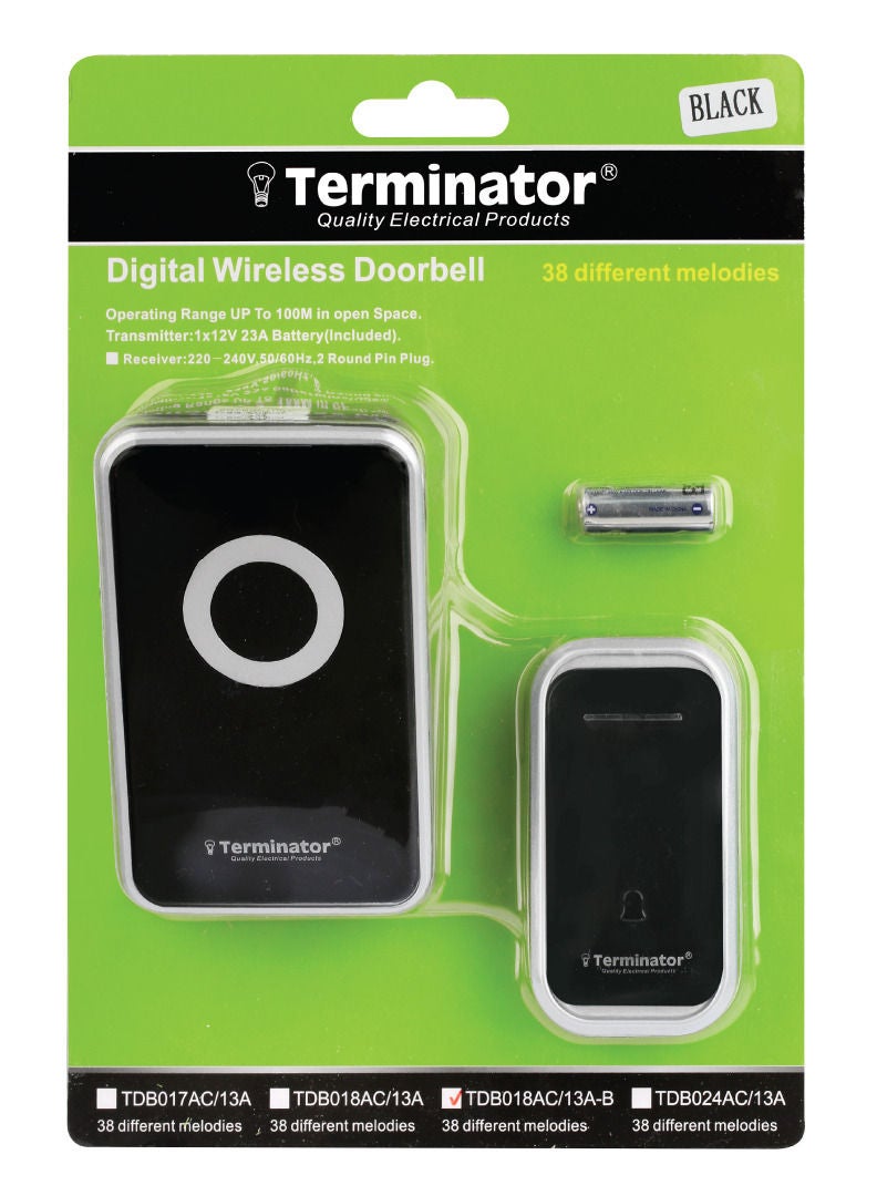 Terminator Door Bell Digital Wireless With 38 Different Melodies Black 13A-B - Image 3