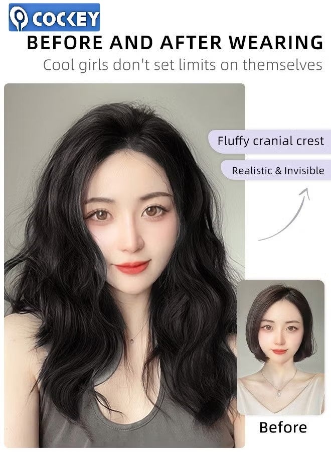 COCKEY 3Pcs Clip in Hair Extensions, Invisible Adjustable Long Wavy Synthetic Heat Resistant Hairpieces for Women Girls, Black, 45cm - Image 2