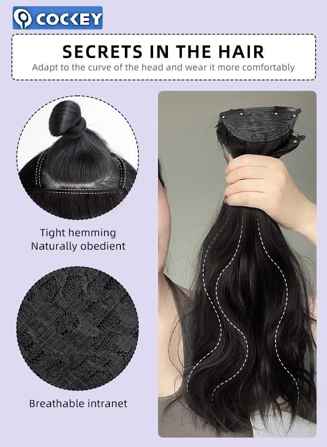 COCKEY 3Pcs Clip in Hair Extensions, Invisible Adjustable Long Wavy Synthetic Heat Resistant Hairpieces for Women Girls, Black, 45cm - Image 3