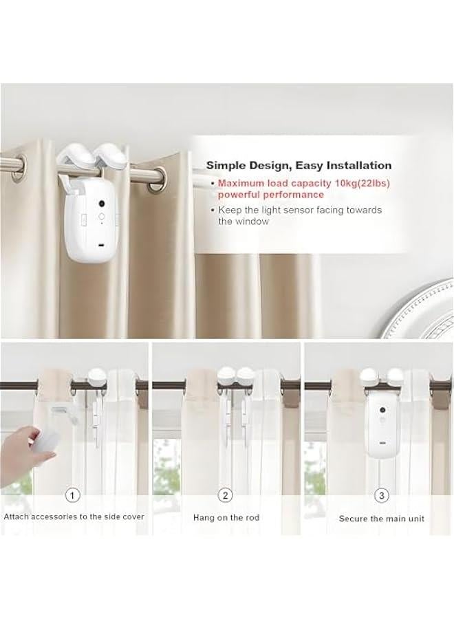 Smart Automatic Curtain Opener with Remote Control, Upgraded High-Performance Motor, Curtain Robot Motor Suitable for Roman Rod, T-shaped/U-shaped Tracks, White, LY-1668 - Image 3