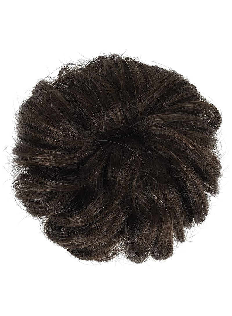 إستيل كعك فوضوي من شعرة الإنسان 100٪ كعكة شعر بشري قطعة شعر إطالة شعر بشري حقيقي مجعد خدوش شعر Tousled Updo قطع الشعر للنساء والفتيات بني غامق - Image 2