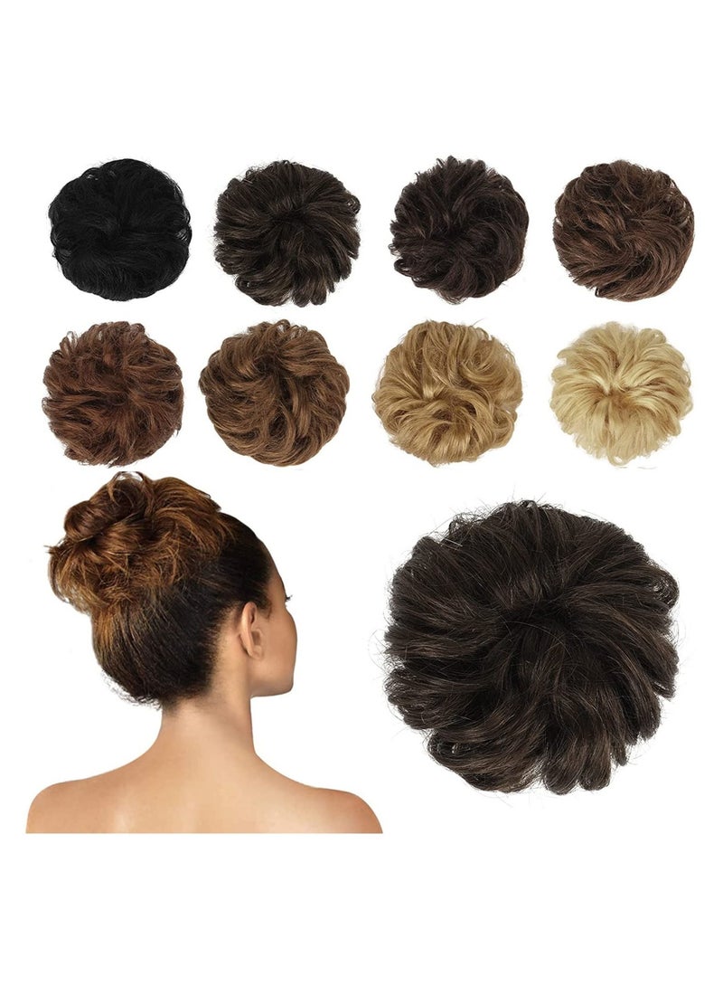 إستيل كعك فوضوي من شعرة الإنسان 100٪ كعكة شعر بشري قطعة شعر إطالة شعر بشري حقيقي مجعد خدوش شعر Tousled Updo قطع الشعر للنساء والفتيات بني غامق - Image 3