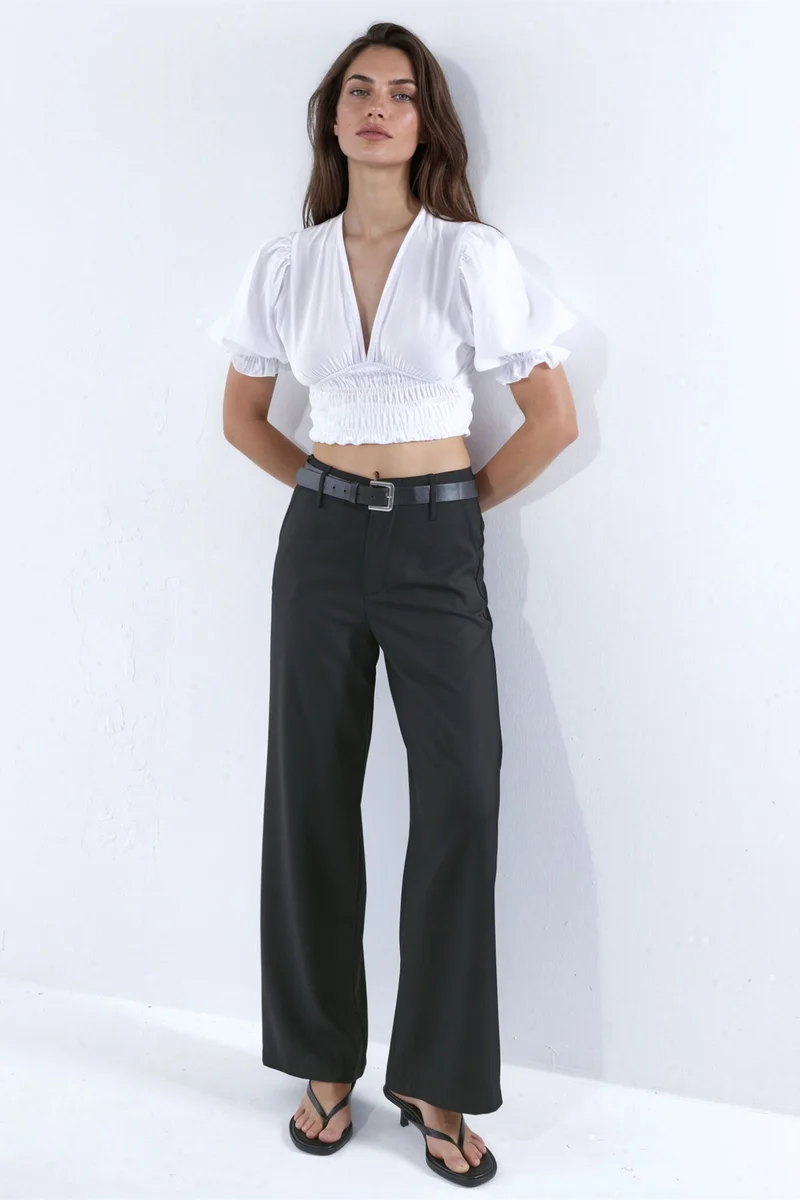 هيكاب Belted Flowy Straight Fit Trousers