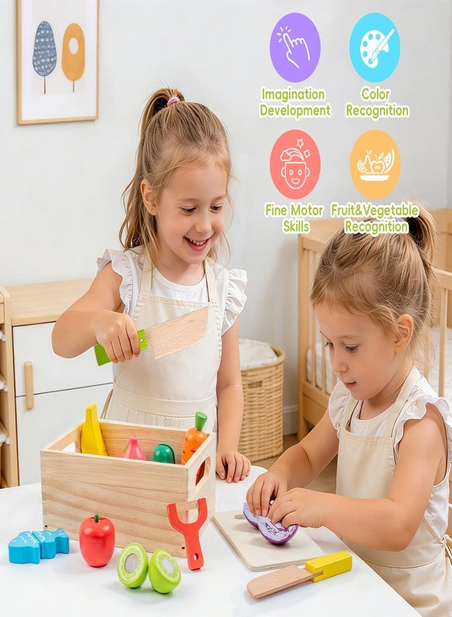 Busy edition Wooden Play Food Sets for Kids Kitchen, Velcro Fruits and Vegetables Cutting Set, Fake Food Play Kitchen Accessories, Learning Pretend Play for Toddlers 3-5 Boys Girls - Image 3
