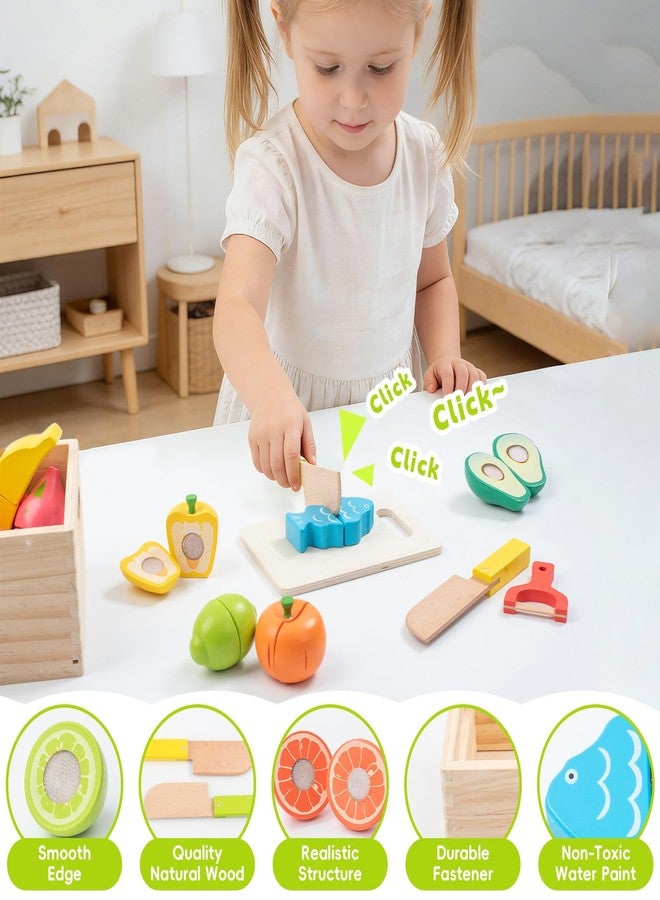 Busy edition Wooden Play Food Sets for Kids Kitchen, Velcro Fruits and Vegetables Cutting Set, Fake Food Play Kitchen Accessories, Learning Pretend Play for Toddlers 3-5 Boys Girls - Image 2