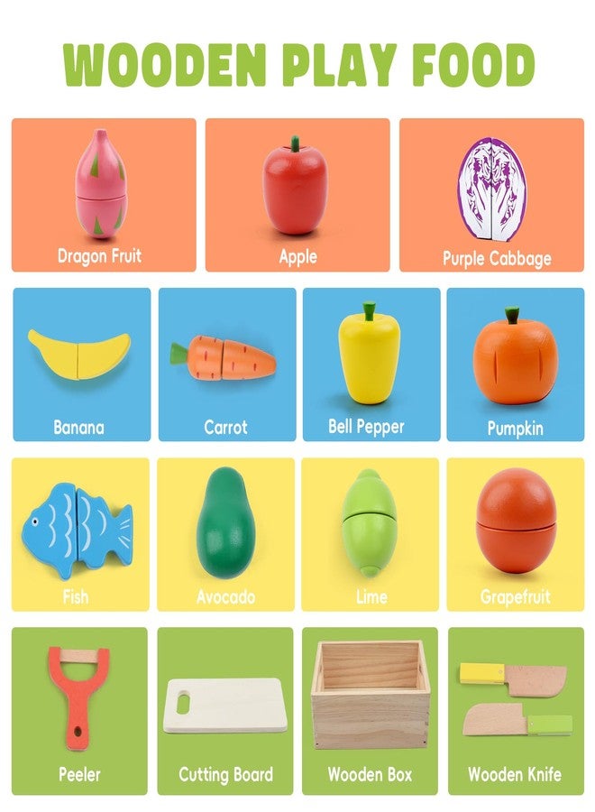 Busy edition Wooden Play Food Sets for Kids Kitchen, Velcro Fruits and Vegetables Cutting Set, Fake Food Play Kitchen Accessories, Learning Pretend Play for Toddlers 3-5 Boys Girls - Image 4