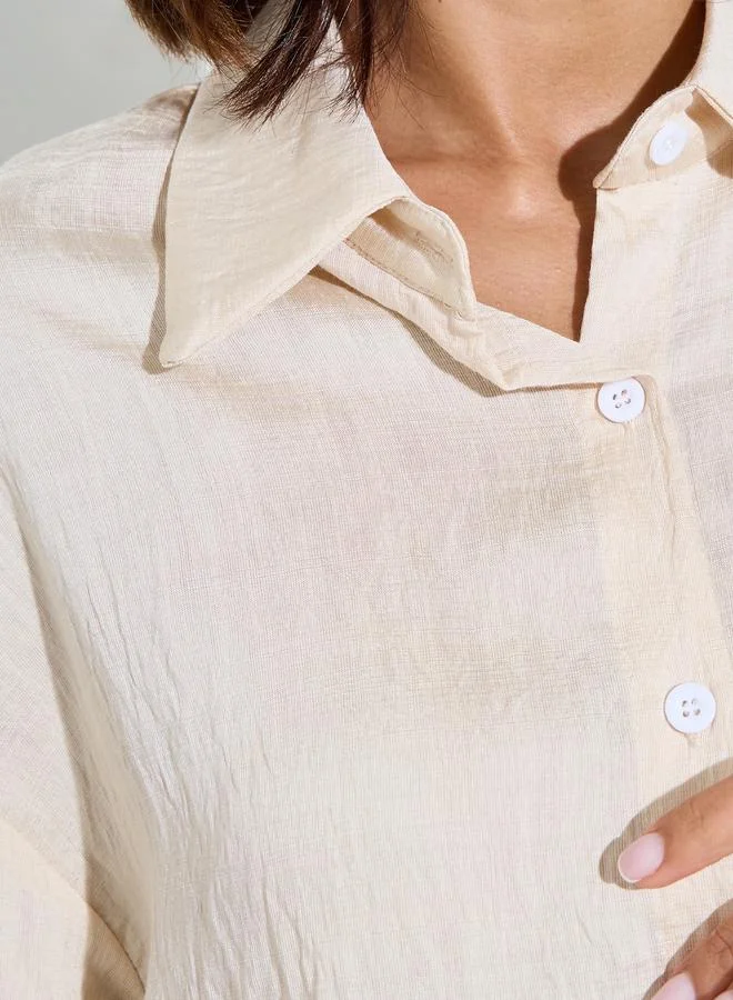 Amirah  Beige Texture Oversized Longline Shirt and Pants Modest Set for Women | Best Price UAE