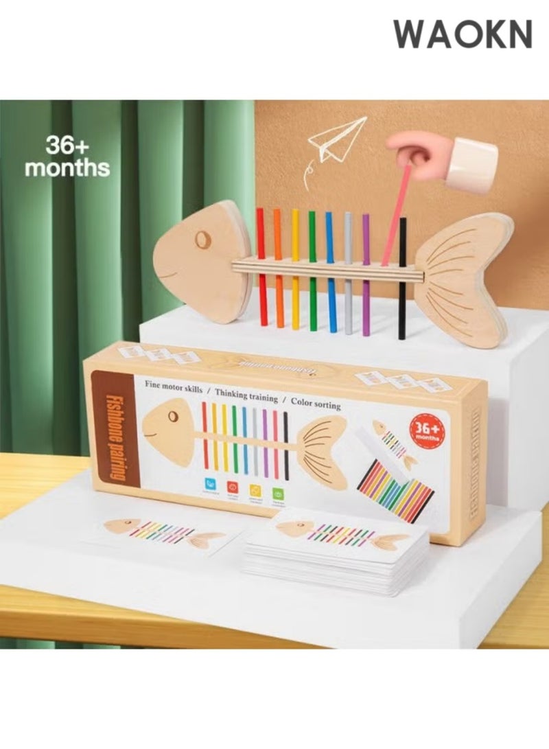 دبليو أيه أو كي أن أداة تعليمية من مونتيسوري على شكل عظمة سمكة، تدريب المهارات الحركية الدقيقة للأطفال الصغار، مطابقة الألوان، فرز الألوان ومطابقة الحواس، ألعاب الأطفال من سن 3 سنوات فما فوق، ألعاب مونتيسوري لمرحلة رياض الأطفال، ألعاب التعليم المبكر - اللون: مطابقة ألوان عظمة السمكة - Image 1