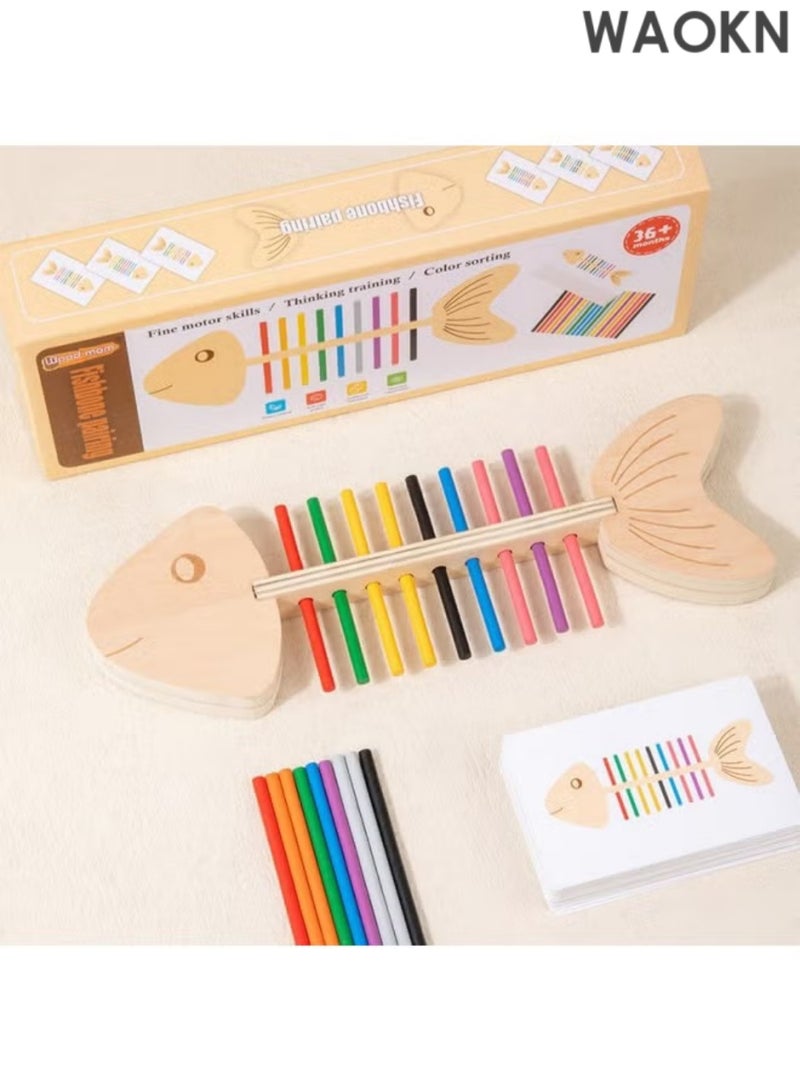 دبليو أيه أو كي أن أداة تعليمية من مونتيسوري على شكل عظمة سمكة، تدريب المهارات الحركية الدقيقة للأطفال الصغار، مطابقة الألوان، فرز الألوان ومطابقة الحواس، ألعاب الأطفال من سن 3 سنوات فما فوق، ألعاب مونتيسوري لمرحلة رياض الأطفال، ألعاب التعليم المبكر - اللون: مطابقة ألوان عظمة السمكة - Image 3