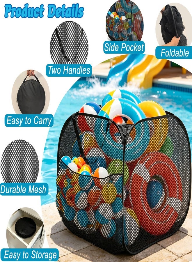 KEOHOLI 2 Pack 30 * 30 * 30 inch Pop up Pool Toy Storage Bin with Side Pockets Mesh Pool Float Holder Toys Organizer for Inflatable Toys, Beach Balls,Black - Image 3