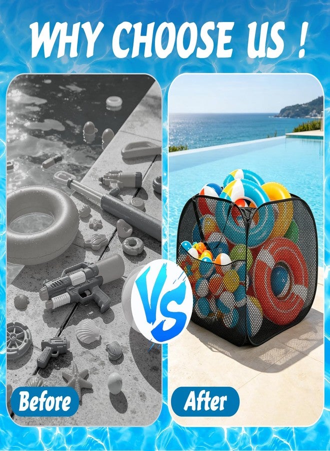 KEOHOLI 2 Pack 30 * 30 * 30 inch Pop up Pool Toy Storage Bin with Side Pockets Mesh Pool Float Holder Toys Organizer for Inflatable Toys, Beach Balls,Black - Image 5