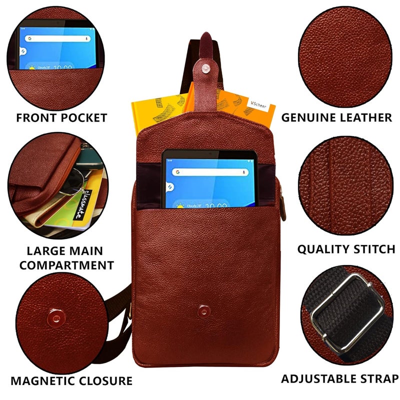 ABYS حقيبة نقدية من الجلد الطبيعي || حقائب صدر || حقيبة جسم || حافظة جواز السفر || حافظة عنق || حقيبة يد || حقيبة كتف || حقائب كتف للرجال والنساء (بني فاتح) - Image 4