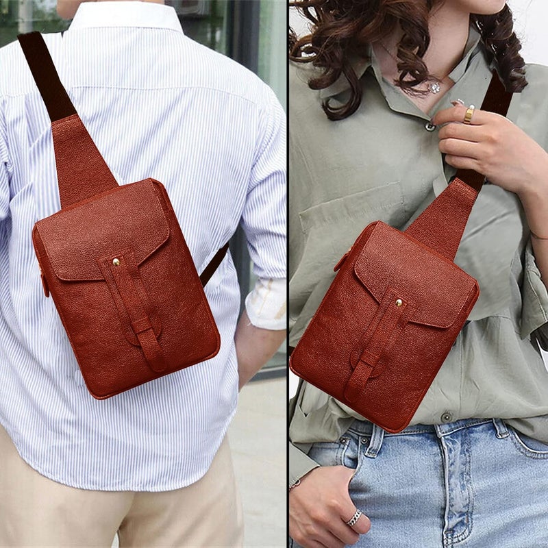 ABYS حقيبة نقدية من الجلد الطبيعي || حقائب صدر || حقيبة جسم || حافظة جواز السفر || حافظة عنق || حقيبة يد || حقيبة كتف || حقائب كتف للرجال والنساء (بني فاتح) - Image 3