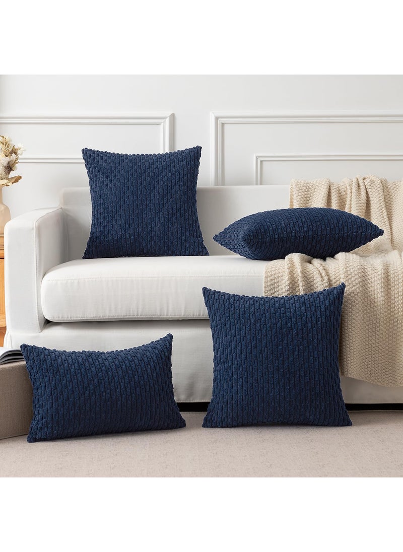 K KEVIN TEXTILE Kevin Textile Pack of 2 Corduroy Decorative Throw Pillow Covers 22x22 Inch Soft Boho Striped Pillow Covers Modern Farmhouse Home Decor for Spring Sofa Living Room Couch Bed Navy Blue  - Image 5