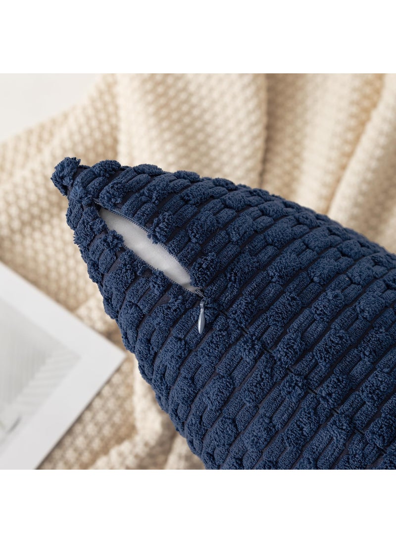 K KEVIN TEXTILE Kevin Textile Pack of 2 Corduroy Decorative Throw Pillow Covers 22x22 Inch Soft Boho Striped Pillow Covers Modern Farmhouse Home Decor for Spring Sofa Living Room Couch Bed Navy Blue  - Image 2