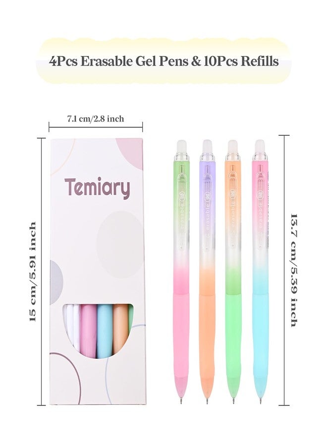 Temiary 4 Pcs Erasable Gel Pens & 10 Pcs Refills, Retractable Ink Pen with Eraser Clear, 0.5mm Fine Point Smooth Writing Make Mistakes Disappear for Crossword Puzzles Note Taking (Blue Ink) - Image 2