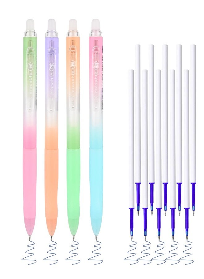 Temiary 4 Pcs Erasable Gel Pens & 10 Pcs Refills, Retractable Ink Pen with Eraser Clear, 0.5mm Fine Point Smooth Writing Make Mistakes Disappear for Crossword Puzzles Note Taking (Blue Ink) - Image 1