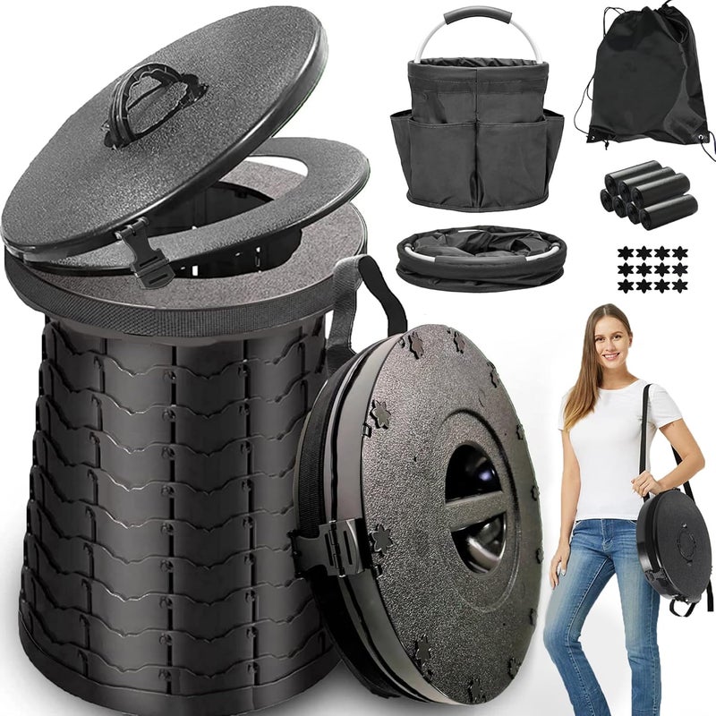 ALEVMOOM مرحاض محمول من ALEVMOOM XXL للتخييم، بقدرة تحمل 880 رطلاً، مرحاض خارجي قابل للتعديل بارتفاع 19.7 بوصة، مع 7 أكياس قمامة، مرحاض محمول للبالغين، مرحاض قابل للطي للحمل للتخييم - Image 1