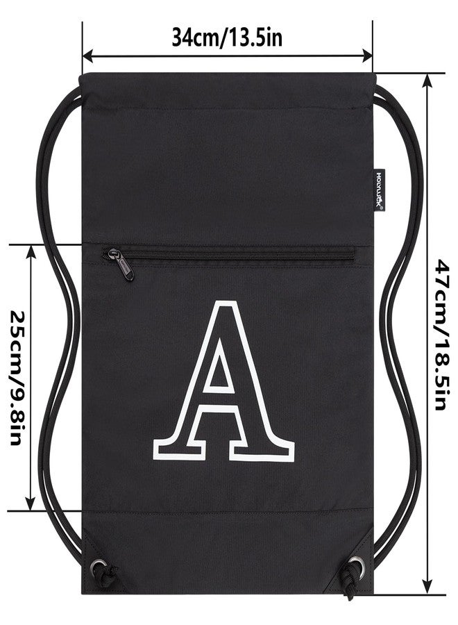 HOLYLUCK Drawstring Bags Initial Backpack Sackpack Cinch Bags for Sports, Gym, Travel, Beach, Letter (Black-A) - Image 3