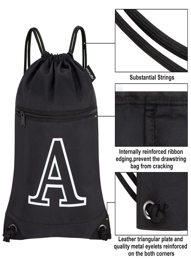 HOLYLUCK Drawstring Bags Initial Backpack Sackpack Cinch Bags for Sports, Gym, Travel, Beach, Letter (Black-A) - Image 5