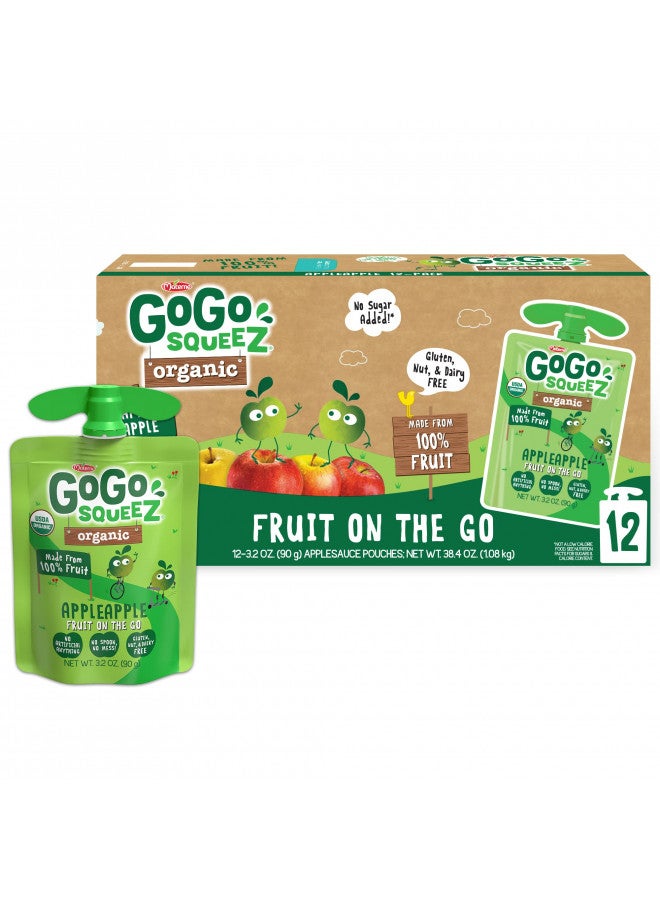 GoGo squeeZ Fruit on the Go Organic, Apple Apple, 3.2 oz (Pack of 12), Unsweetened Organic Fruit Snacks for Kids, Gluten Free, Nut Free and Dairy Free, Recloseable Cap, BPA Free Pouches - Image 1