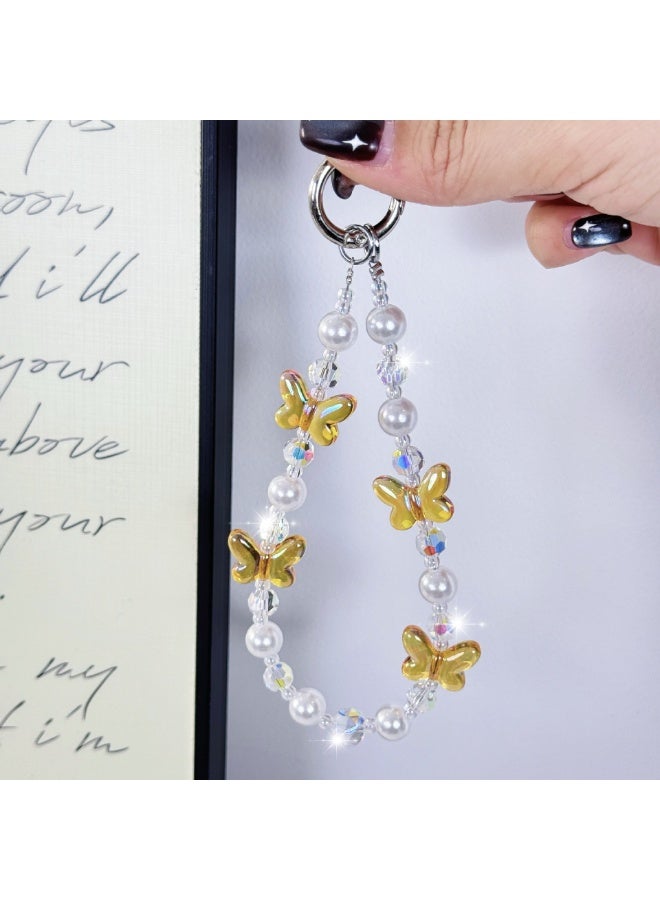 NIBEMINENT Super Cute Beaded Phone Charm – Trendy Phone Chain Wrist Strap, Shining Beads Chain Lanyard for Cell Phone