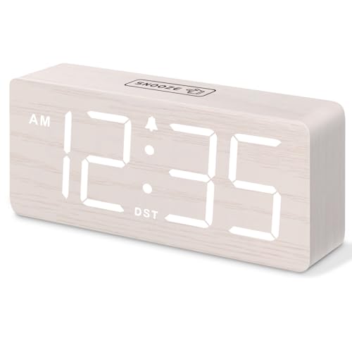 DreamSky Wooden Digital Alarm Clock for Bedroom - Desk Clock for Living Room with Large Numbers, Dimmer, Loud Alarm for Heavy Sleepers with Volume Control, DST, Office Wood Decor (Plug in Clock) - Image 1