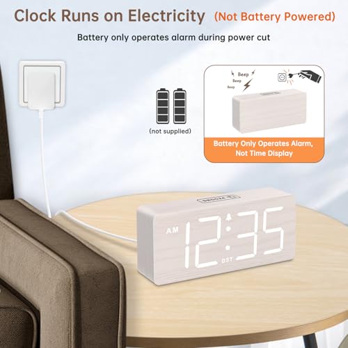 DreamSky Wooden Digital Alarm Clock for Bedroom - Desk Clock for Living Room with Large Numbers, Dimmer, Loud Alarm for Heavy Sleepers with Volume Control, DST, Office Wood Decor (Plug in Clock) - Image 2