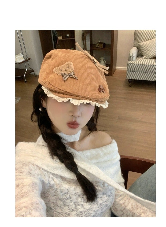 Female Cute Bear Bow Forward Hat  - Image 4