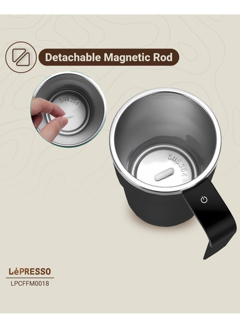 LePRESSO Stirmagic Auto Stirring Mug with Temperature Display, Detachable Magnetic Rod, Touch Control, 380ml Capacity - Black - Image 5