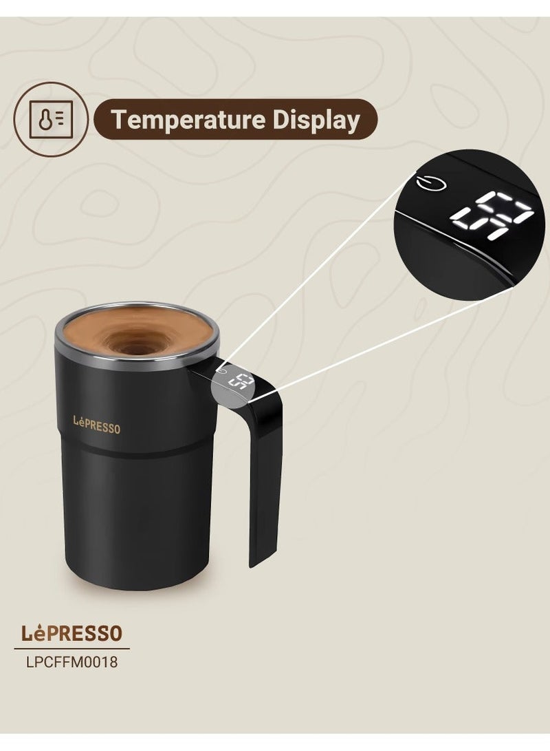 LePRESSO Stirmagic Auto Stirring Mug with Temperature Display, Detachable Magnetic Rod, Touch Control, 380ml Capacity - Black - Image 3