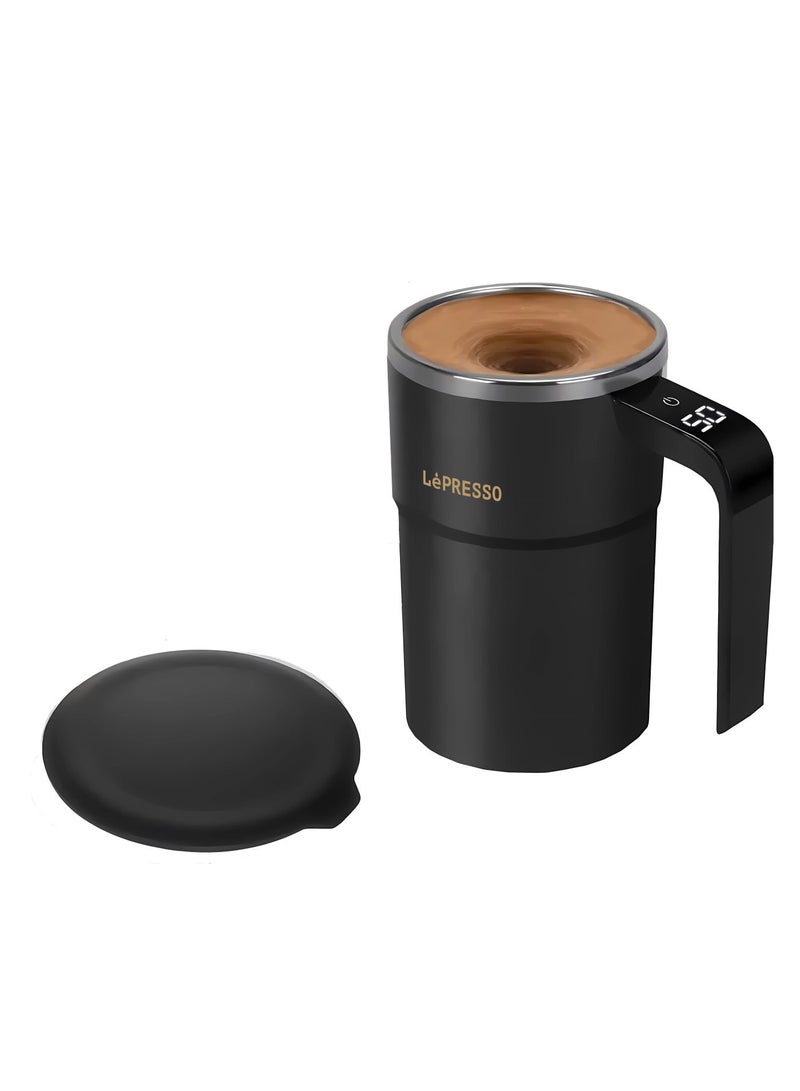 LePRESSO Stirmagic Auto Stirring Mug with Temperature Display, Detachable Magnetic Rod, Touch Control, 380ml Capacity - Black - Image 1