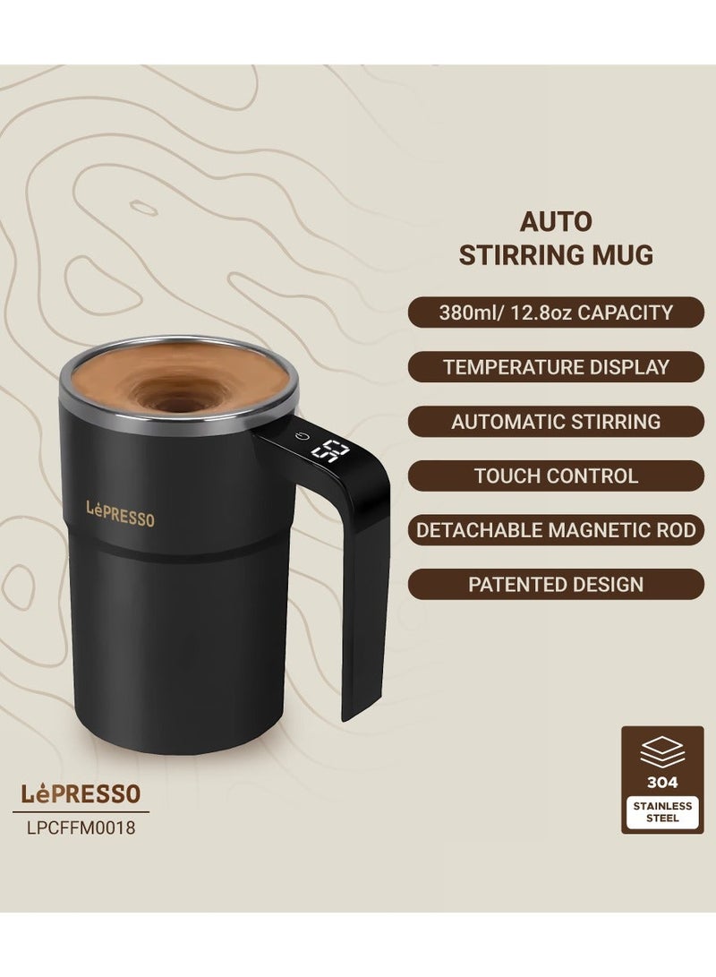 LePRESSO Stirmagic Auto Stirring Mug with Temperature Display, Detachable Magnetic Rod, Touch Control, 380ml Capacity - Black - Image 2