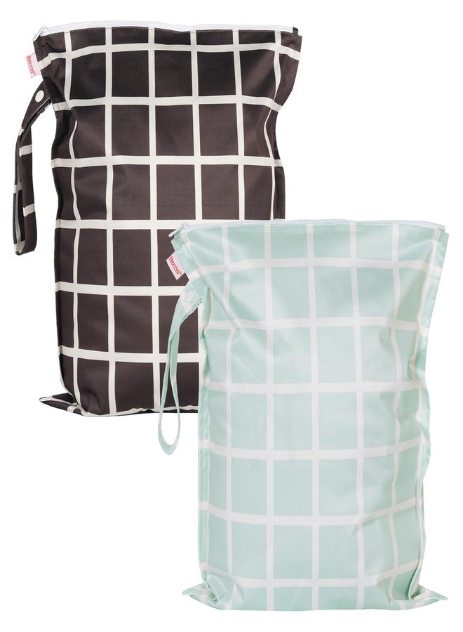 HECCEI Wet Dry Bag, 2-Pack Reusable Waterproof Wet Bagsfor Swimsuits & Baby Clothes, Leakproof Cloth Diaper Wet Bags for Travel & Diaper Changes (Soft Check) - Image 1
