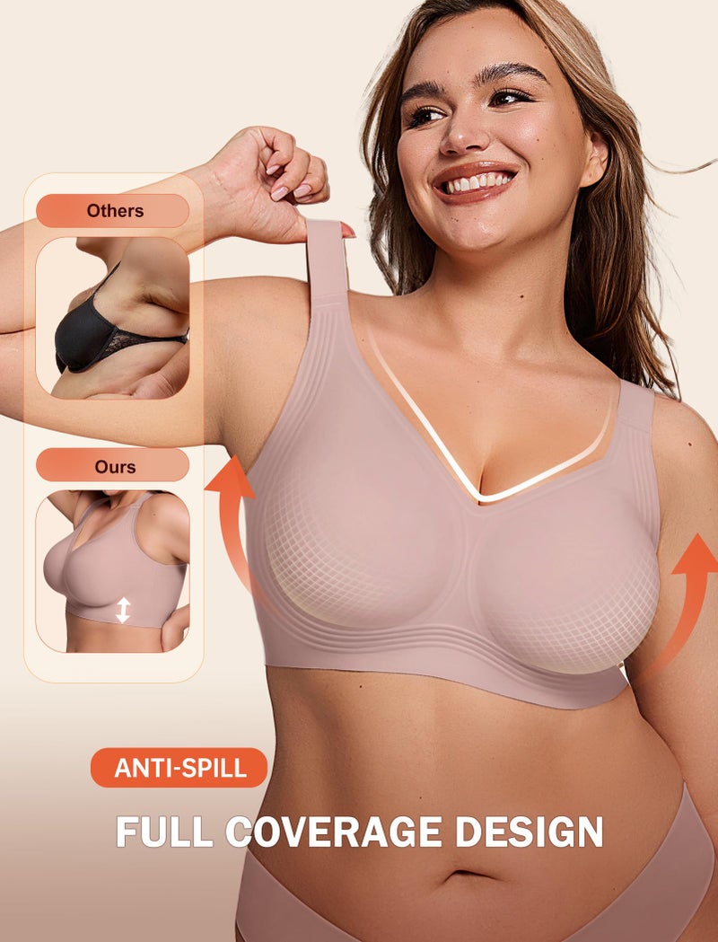 LetsJoli Jelly Bras for Women Supportive Wireless Push Up Bra Full Coverage No Underwire Seamless Plus Size for Older Womenï¼ˆDusty Rose,4XL) - Image 3