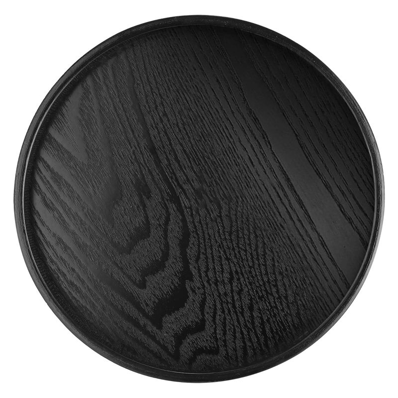 Flylin Round Solid Wood Serving Tray 30CM BlackDecorative Wooden Serving Plate for Tea Coffee Snack Food MealsOttoman Breakfast Tray with Raised Edgefor HomeKitchenBathroomPartyRestaurant Decor118