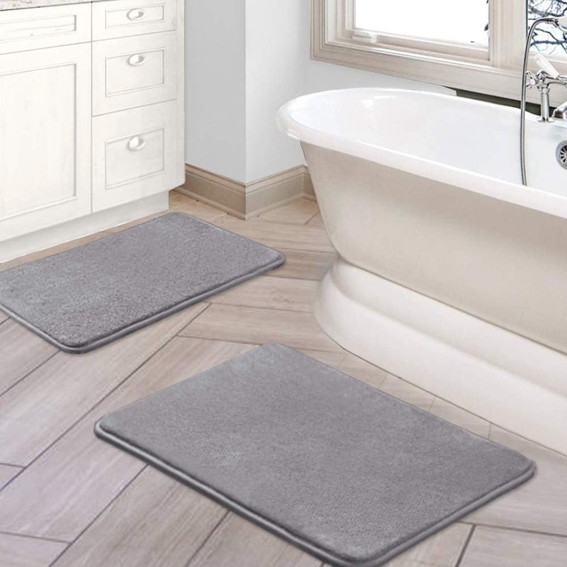Home Brilliant Home Brilliant Memory Foam Non Slip Anti Fatigue Bath Mat Thick Absorbent Plush Velvet Bathroom Rug Machine Washable 20x32 Inch 17x24 Inch Grey - Image 1
