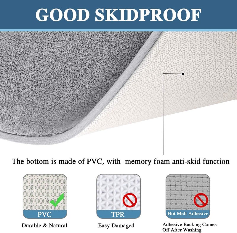 Home Brilliant Home Brilliant Memory Foam Non Slip Anti Fatigue Bath Mat Thick Absorbent Plush Velvet Bathroom Rug Machine Washable 20x32 Inch 17x24 Inch Grey - Image 2