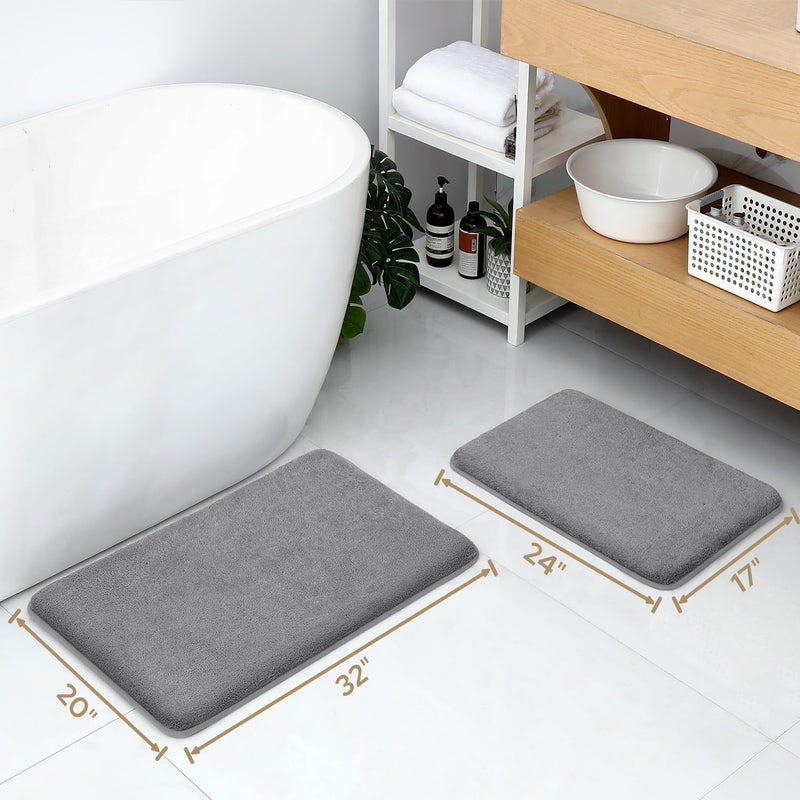 Home Brilliant Home Brilliant Memory Foam Non Slip Anti Fatigue Bath Mat Thick Absorbent Plush Velvet Bathroom Rug Machine Washable 20x32 Inch 17x24 Inch Grey - Image 3
