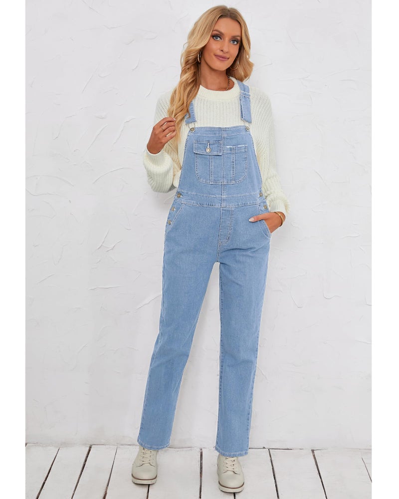 Vetinee Women's Seaside Blue Overalls for Women High Rise Womens Bib Overalls Classic Jean Overalls for Women Casual Jean Jumpsuits Straight Legs Women Overalls Fit Size Medium M Size 8 Size 10 - Image 3