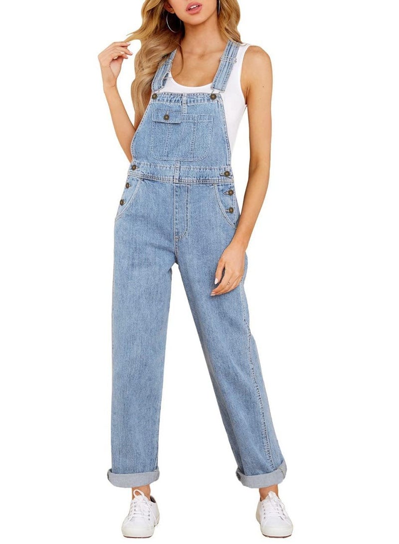 Vetinee Women's Seaside Blue Overalls for Women High Rise Womens Bib Overalls Classic Jean Overalls for Women Casual Jean Jumpsuits Straight Legs Women Overalls Fit Size Medium M Size 8 Size 10 - Image 1