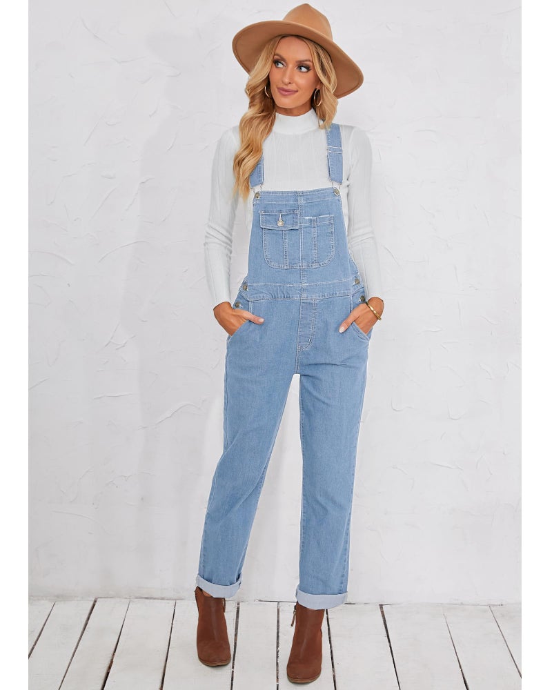 Vetinee Women's Seaside Blue Overalls for Women High Rise Womens Bib Overalls Classic Jean Overalls for Women Casual Jean Jumpsuits Straight Legs Women Overalls Fit Size Medium M Size 8 Size 10 - Image 4